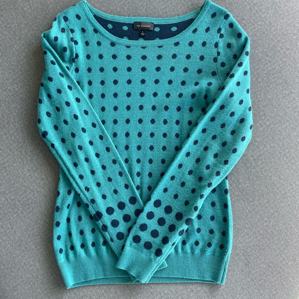 The Limited Blue Polka Dot Sweater Size Small | Teal Blue with Dark Blue Dots